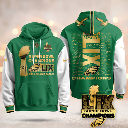 PHI Super Bowl LIX Champions Roster Signing Gold Hoodie