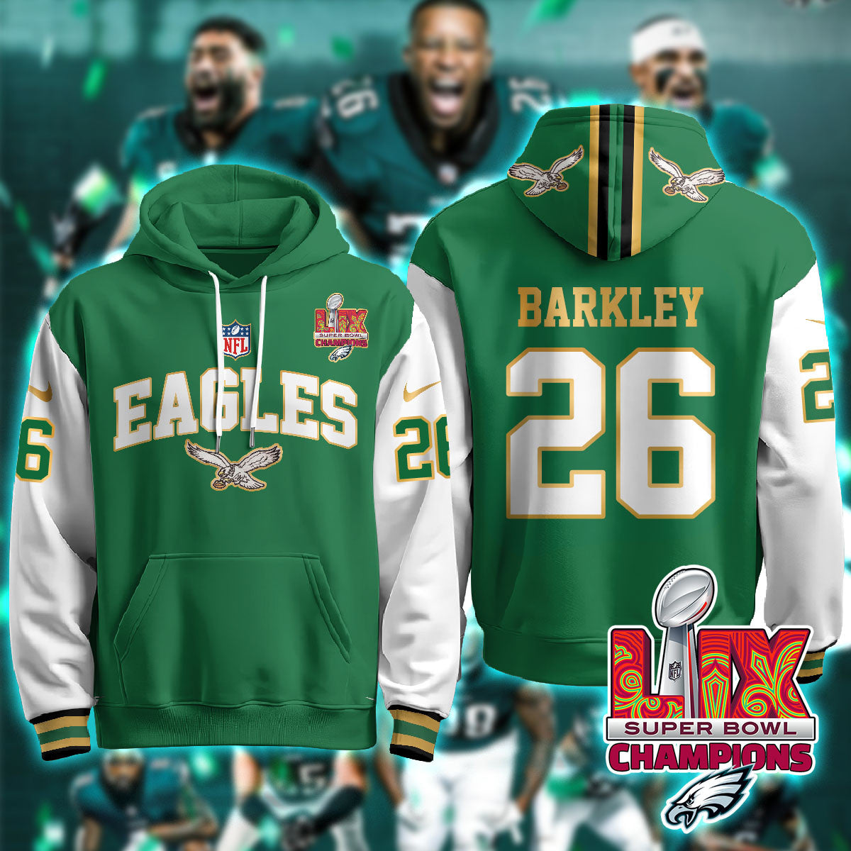 PHI Super Bowl LIX Champions Gold Hoodie N2R