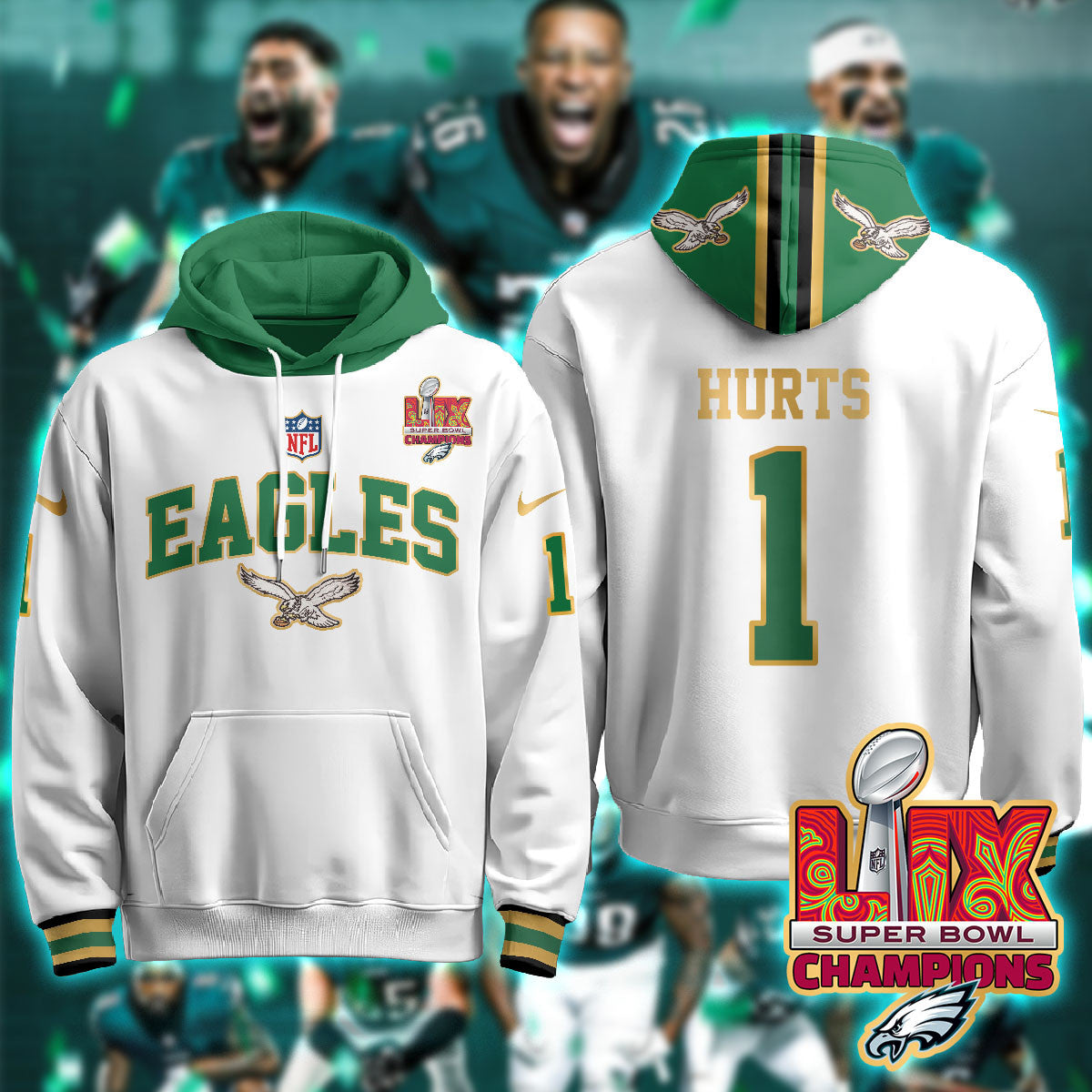 PHI Super Bowl LIX Champions Gold Hoodie N2R