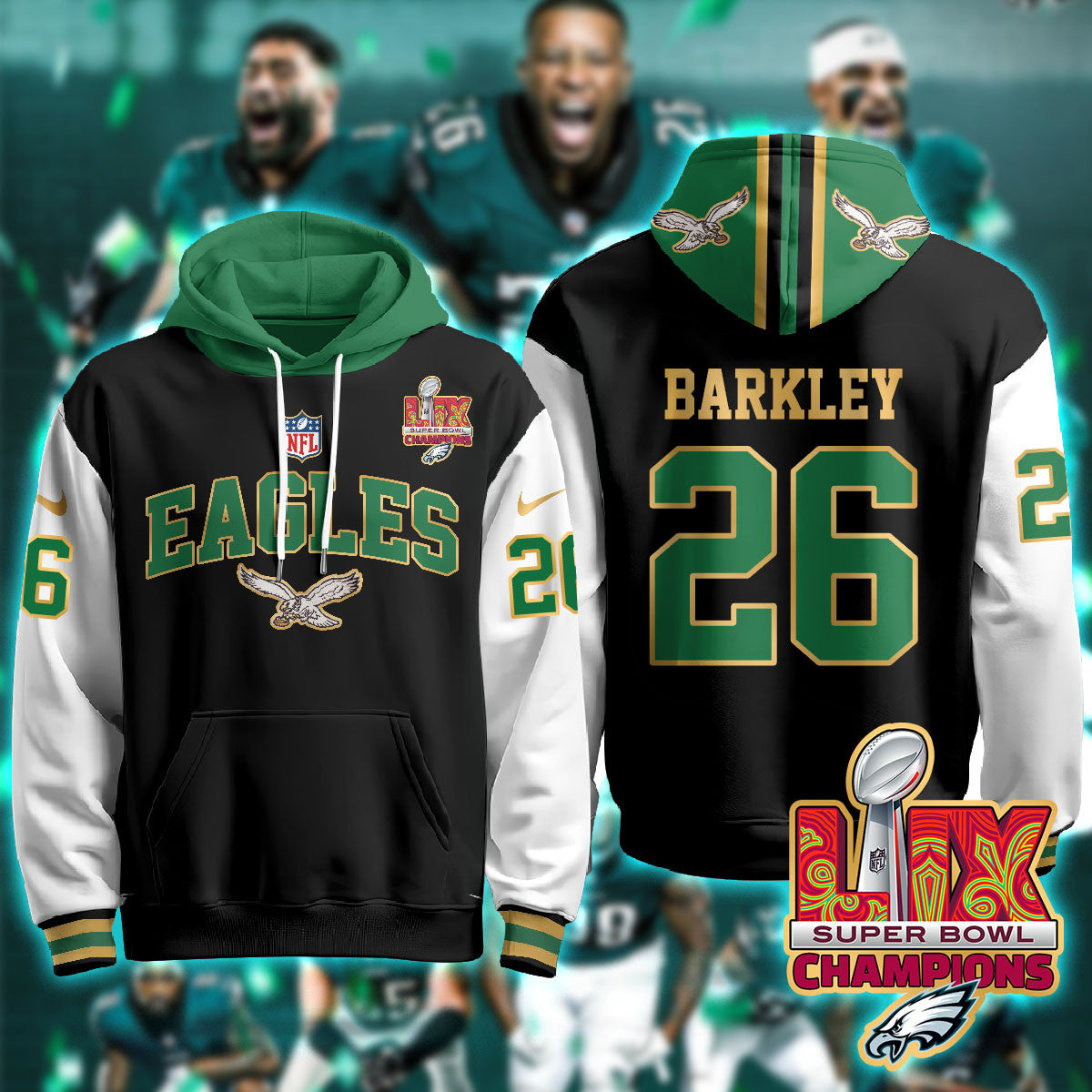 PHI Super Bowl LIX Champions Gold Hoodie N2R