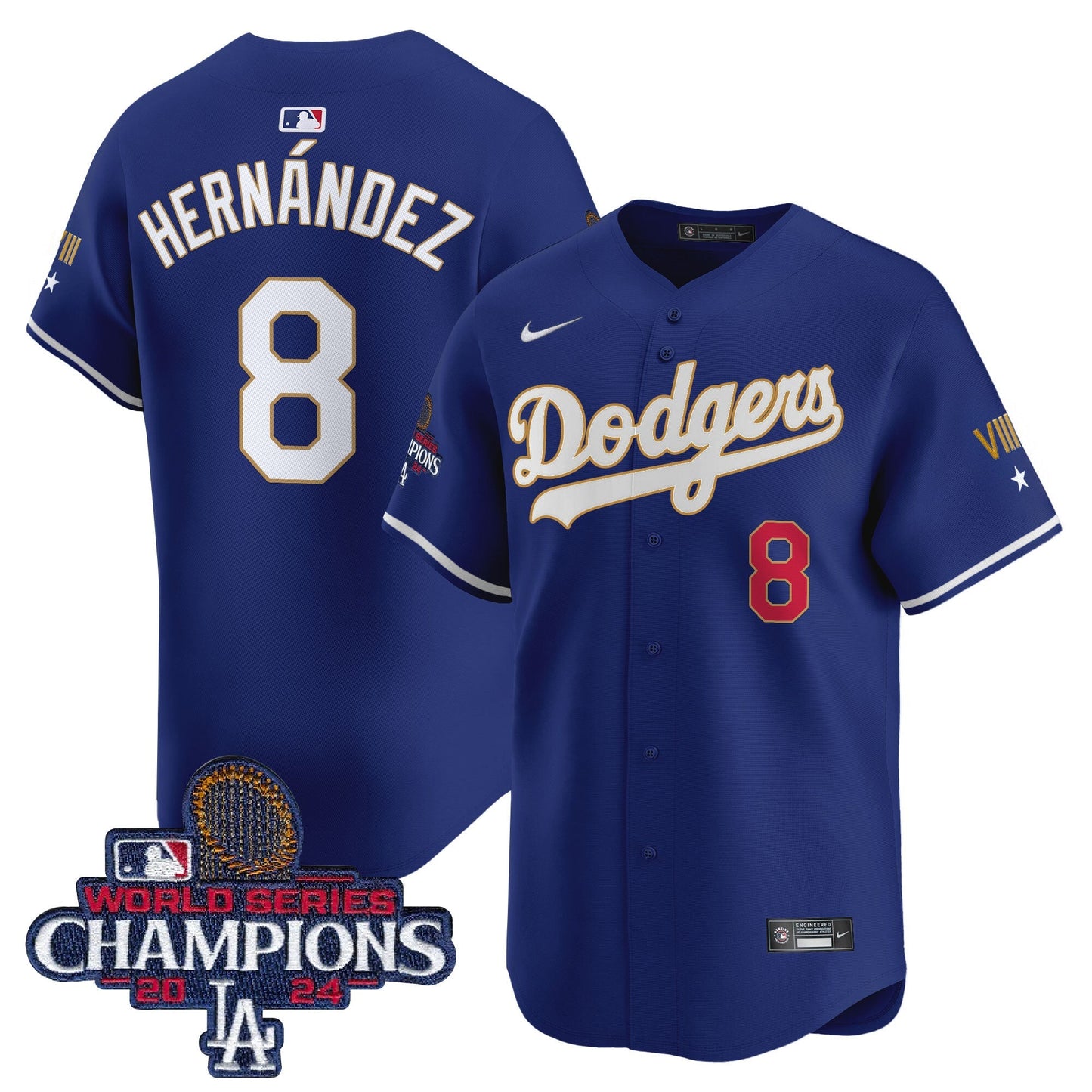 Men's Dodgers 2024 World Series Champions Gold Trim Vapor Premier Limited Jersey - All Stitched