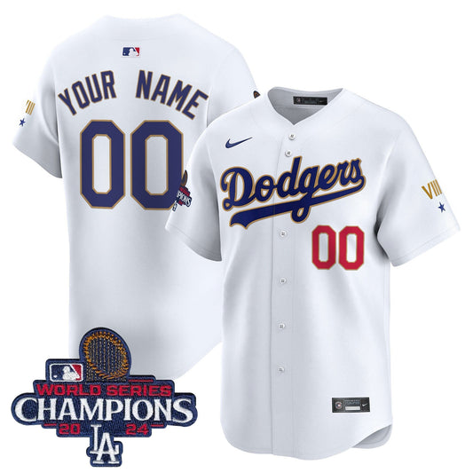 Dodgers 2024 World Series Champions Gold Trim Vapor Premier Limited Custom Jersey - All Stitched