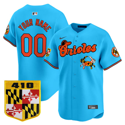 Baltimore Orioles 410 & Chesapeake Crab Patch Vapor Premier Limited Custom Jersey - All Stitched