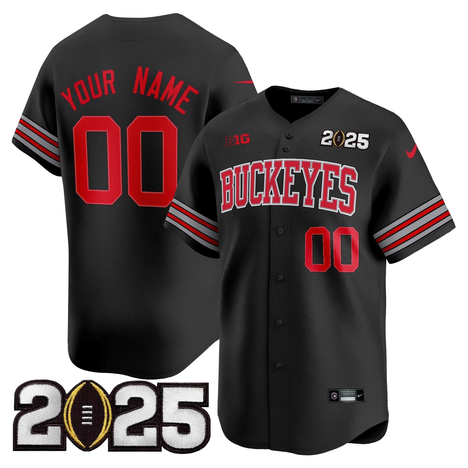 Ohio State Buckeyes 'Heritage Stripe' 2025 CFP Final Patch Vapor Baseball Custom Jersey - All Stitched