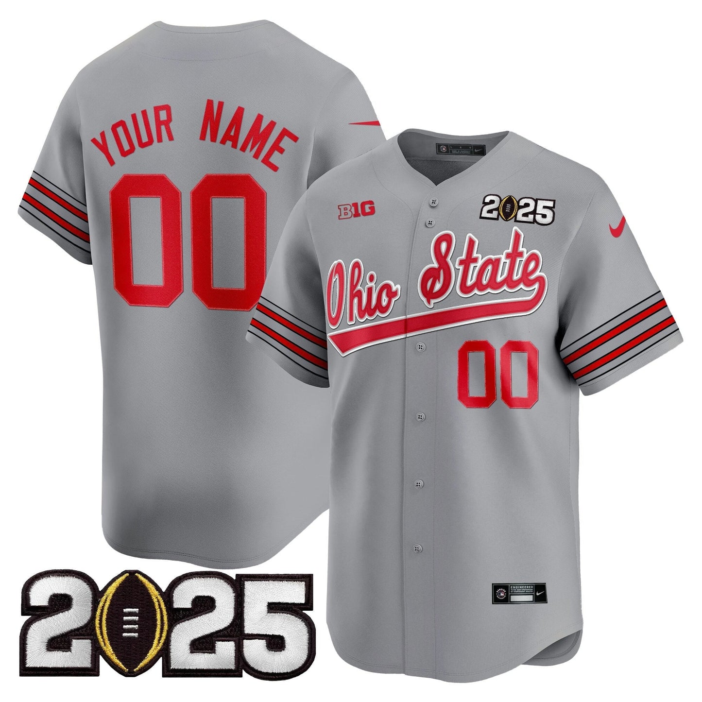 Ohio State Buckeyes 'Heritage Stripe' 2025 CFP Final Patch Vapor Baseball Custom Jersey V2 - All Stitched