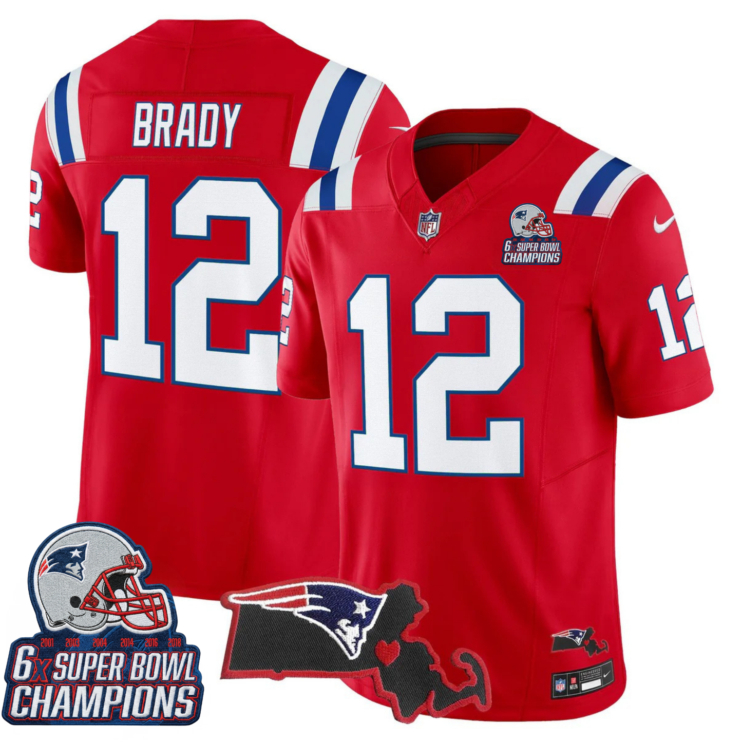 NE 6-Time Champions & Massachusetts Patch Vapor Limited Jersey V3- All Stitched
