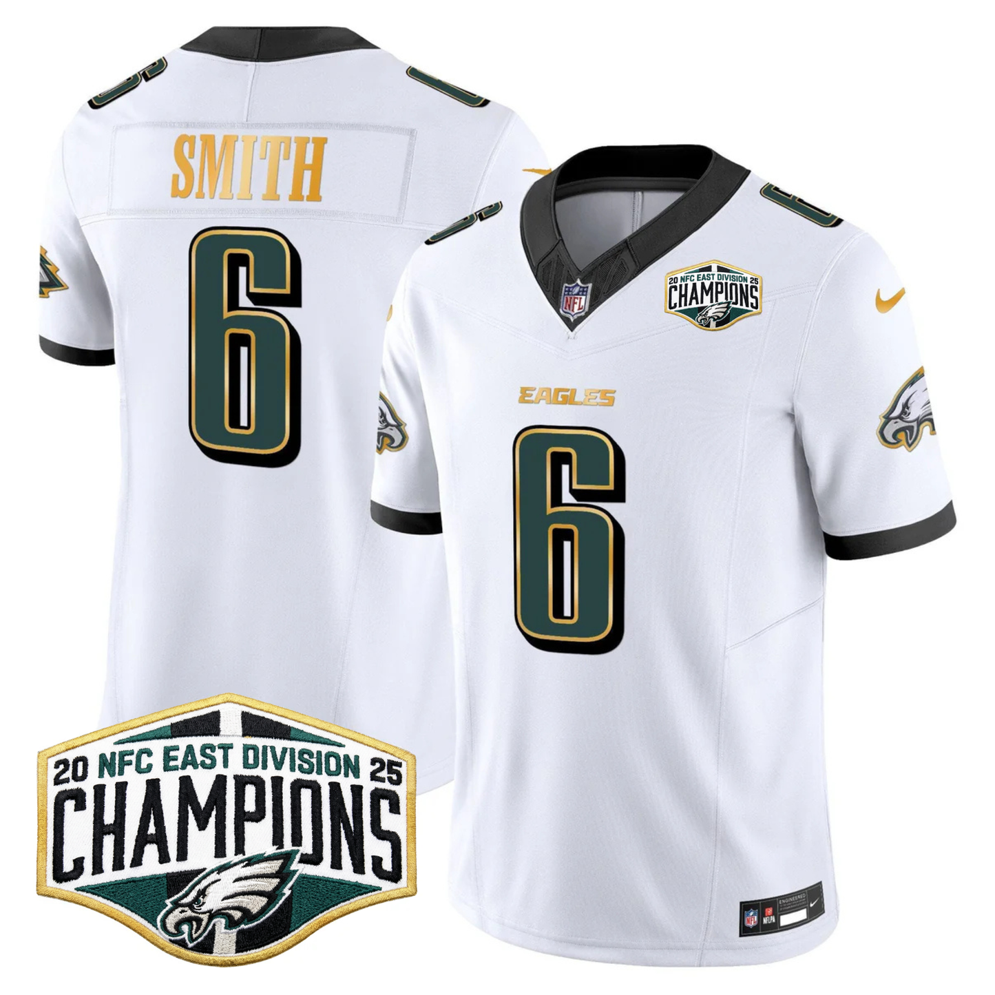 Eagles 2025 NFC East Division Champions Gold Trim Vapor Limited Jersey - All Stitched
