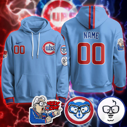 Custom Name Chicago Cubs Limited Hoodie - Harry Caray "Holy Cow" Patch - All Stitched