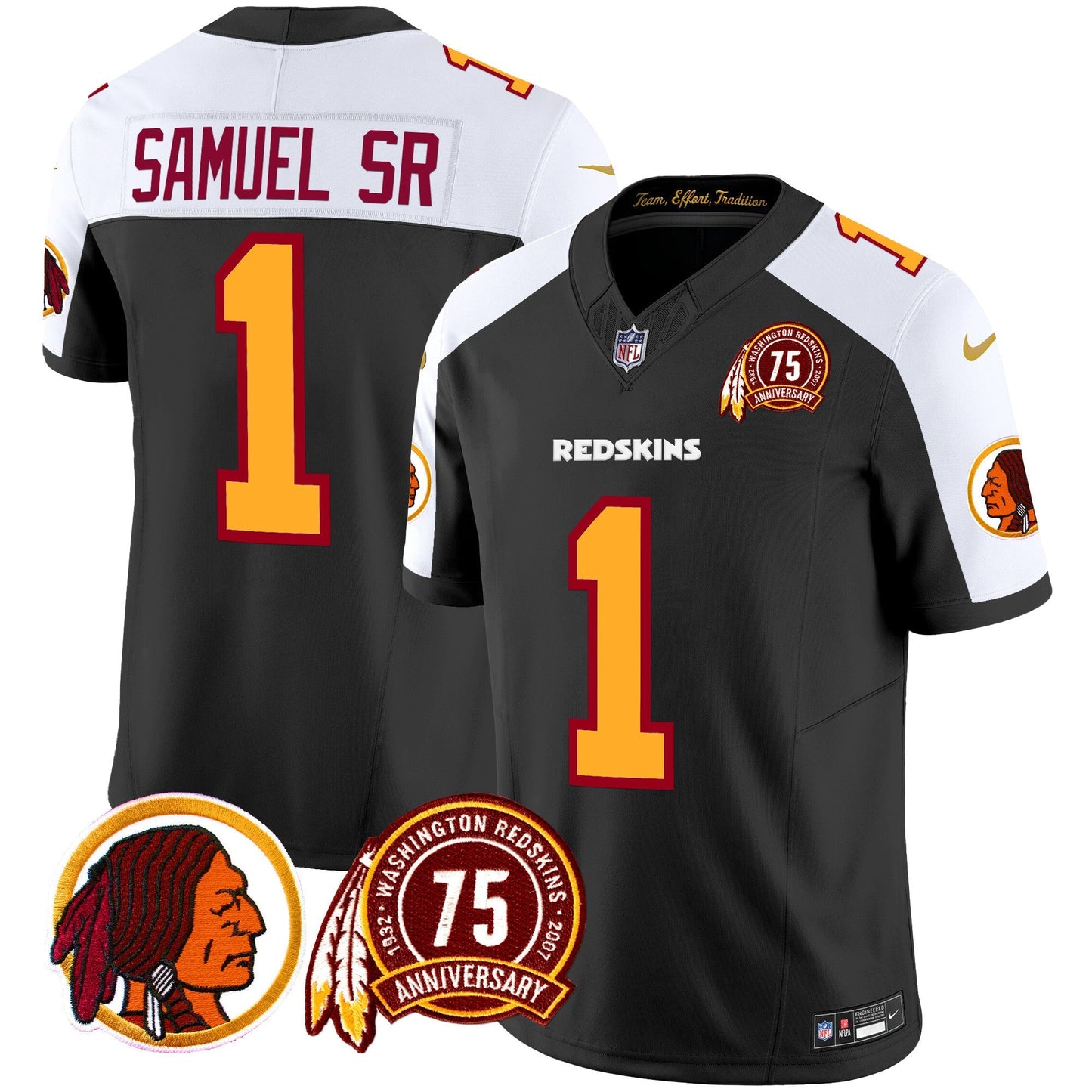 Men's Washington Redskins 75th Patch Throwback Vapor Limited Jersey - All Stitched