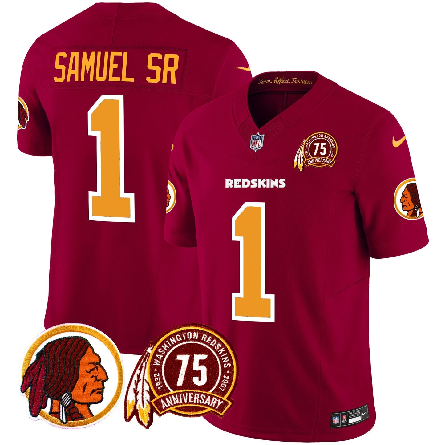 Men's Washington Redskins 75th Patch Throwback Vapor Limited Jersey - All Stitched