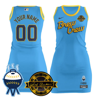 Custom Name/Number Milwaukee Brewers Limited Jersey Dress - Bob Uecker Patch - All Stitched