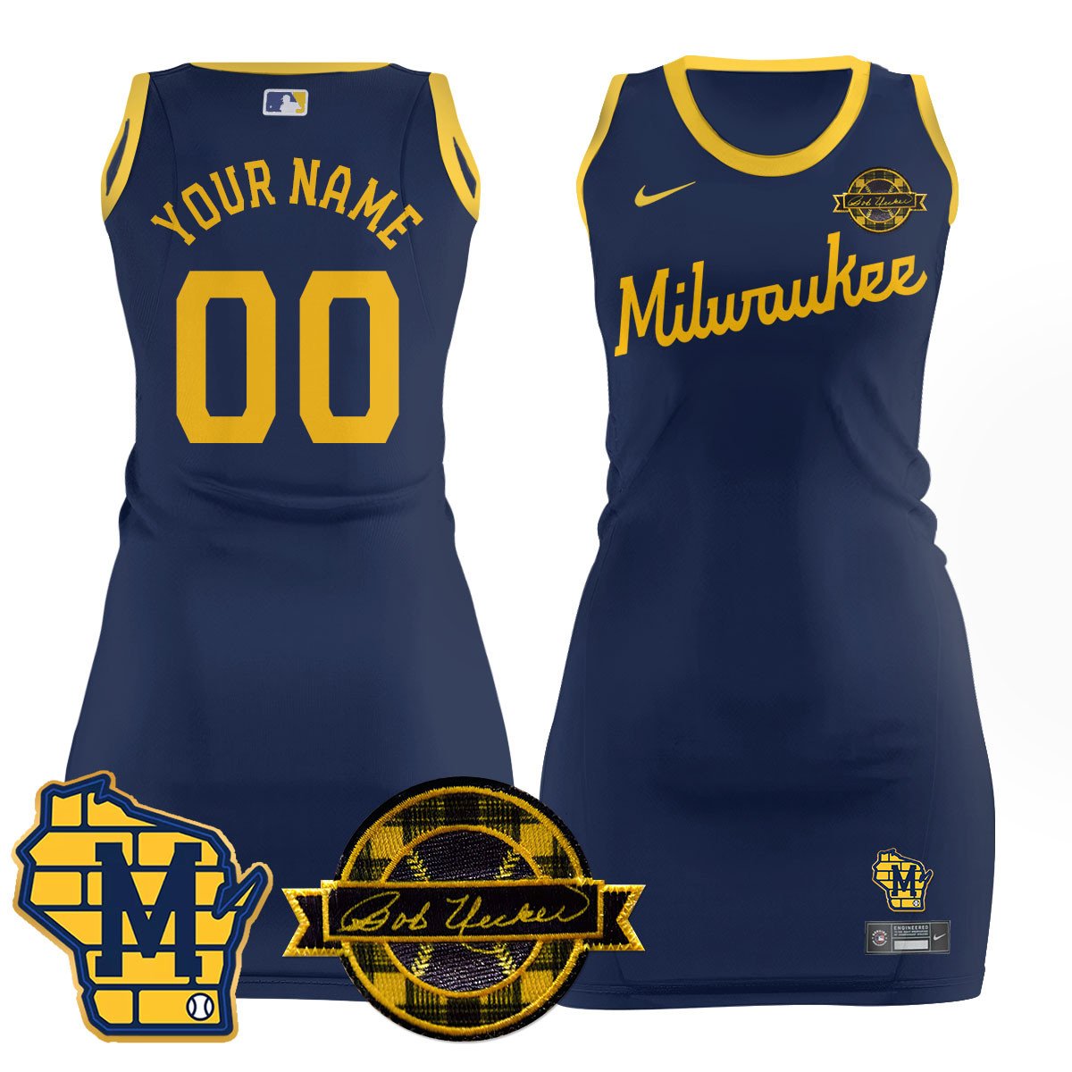 Custom Name/Number Milwaukee Brewers Limited Jersey Dress - Bob Uecker Patch - All Stitched