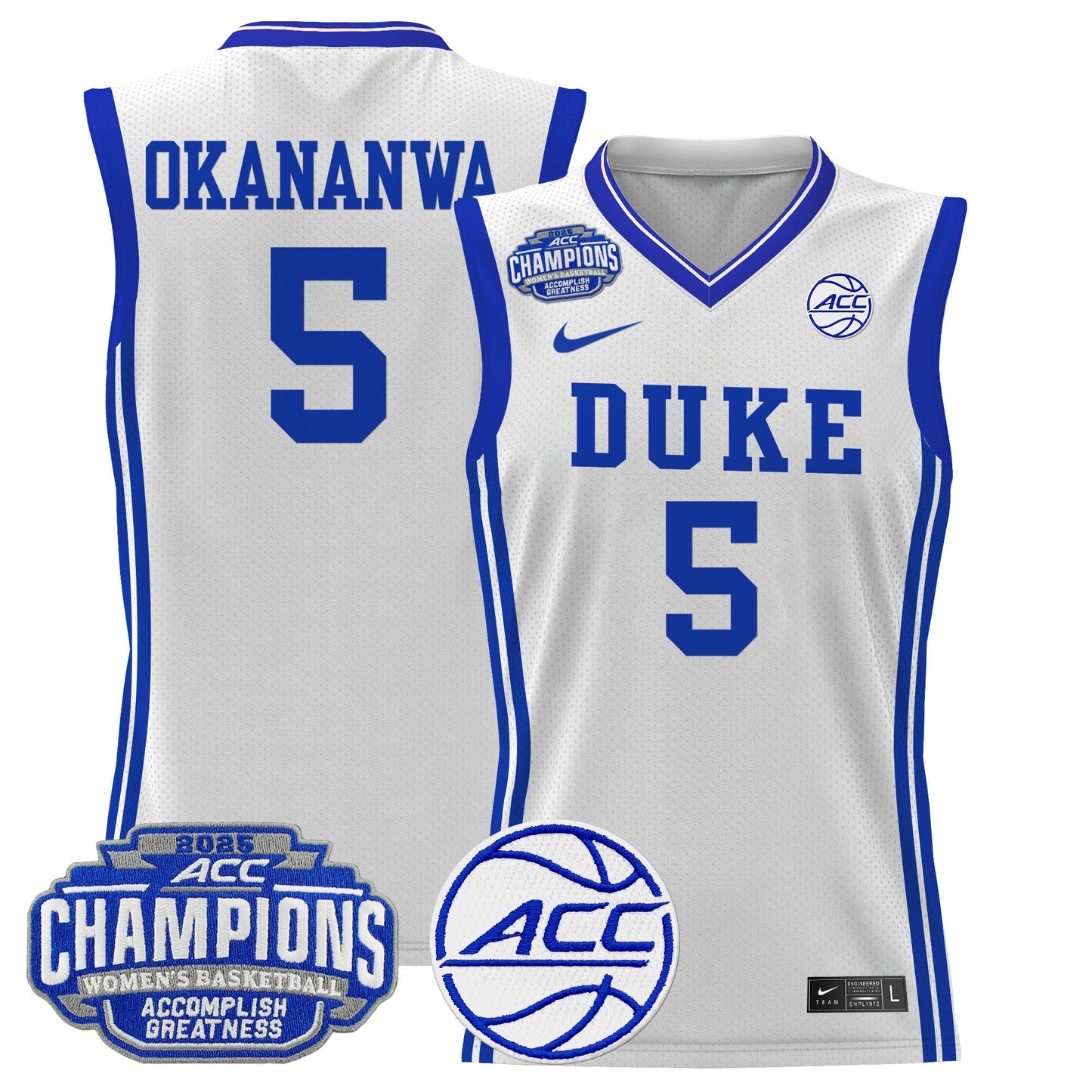 Men's Size - Duke Blue Devils 2025 ACC Women's Conference Tournament Champions Lightweight Basketball Jersey - All Stitched