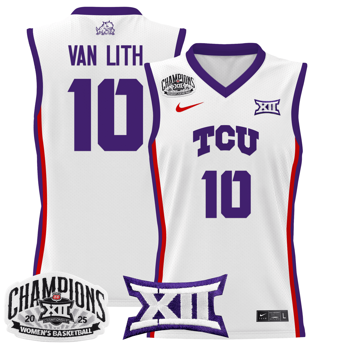 Men's Size - TCU Horned Frogs 2025 BIG 12 Women's Conference Tournament Champions Lightweight Basketball Jersey - All Stitched