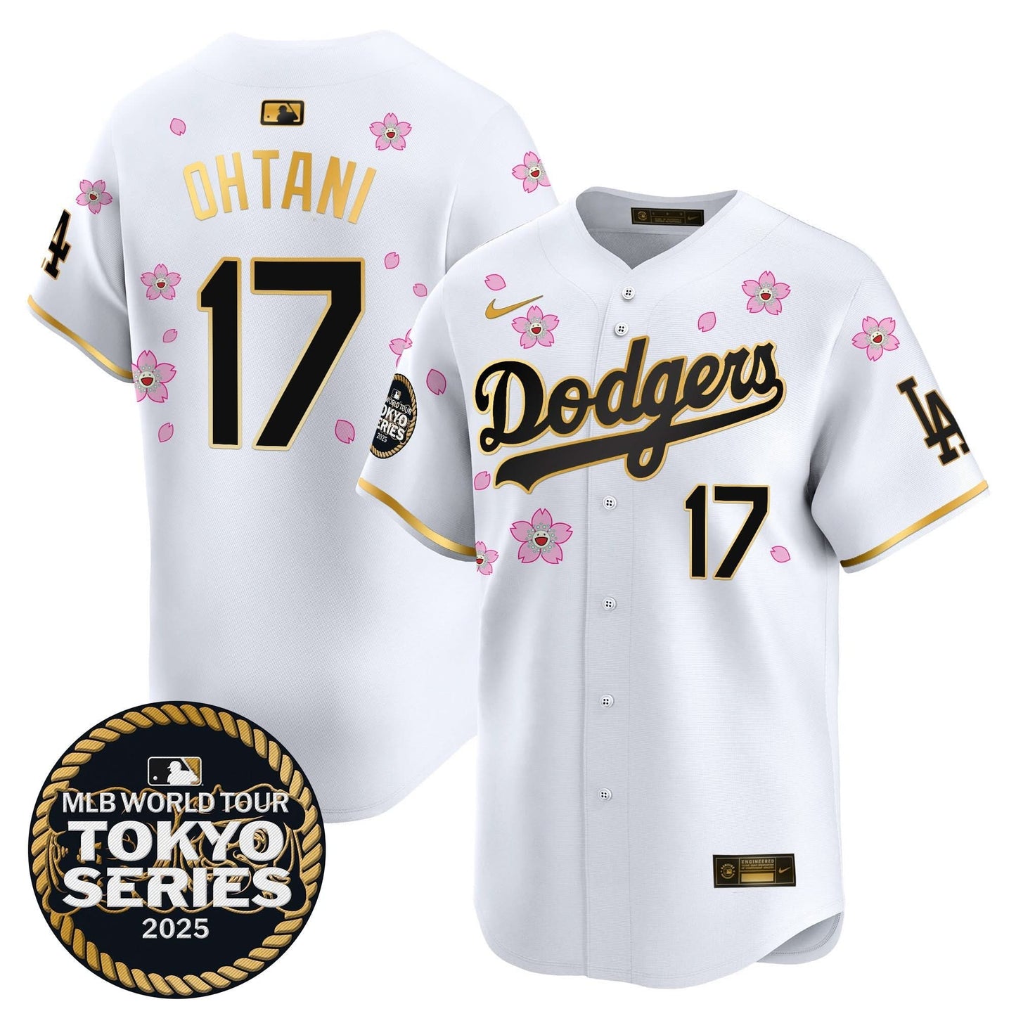 Men's Dodgers Tokyo Series 2025 Gold Trim Vapor Premier Limited Jersey V2 - Stitched