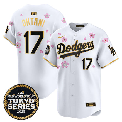 Men's Dodgers Tokyo Series 2025 Gold Trim Vapor Premier Limited Jersey V2 - Stitched