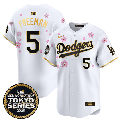 Men's Dodgers Tokyo Series 2025 Gold Trim Vapor Premier Limited Jersey V2 - Stitched