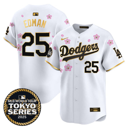 Men's Dodgers Tokyo Series 2025 Gold Trim Vapor Premier Limited Jersey V2 - Stitched