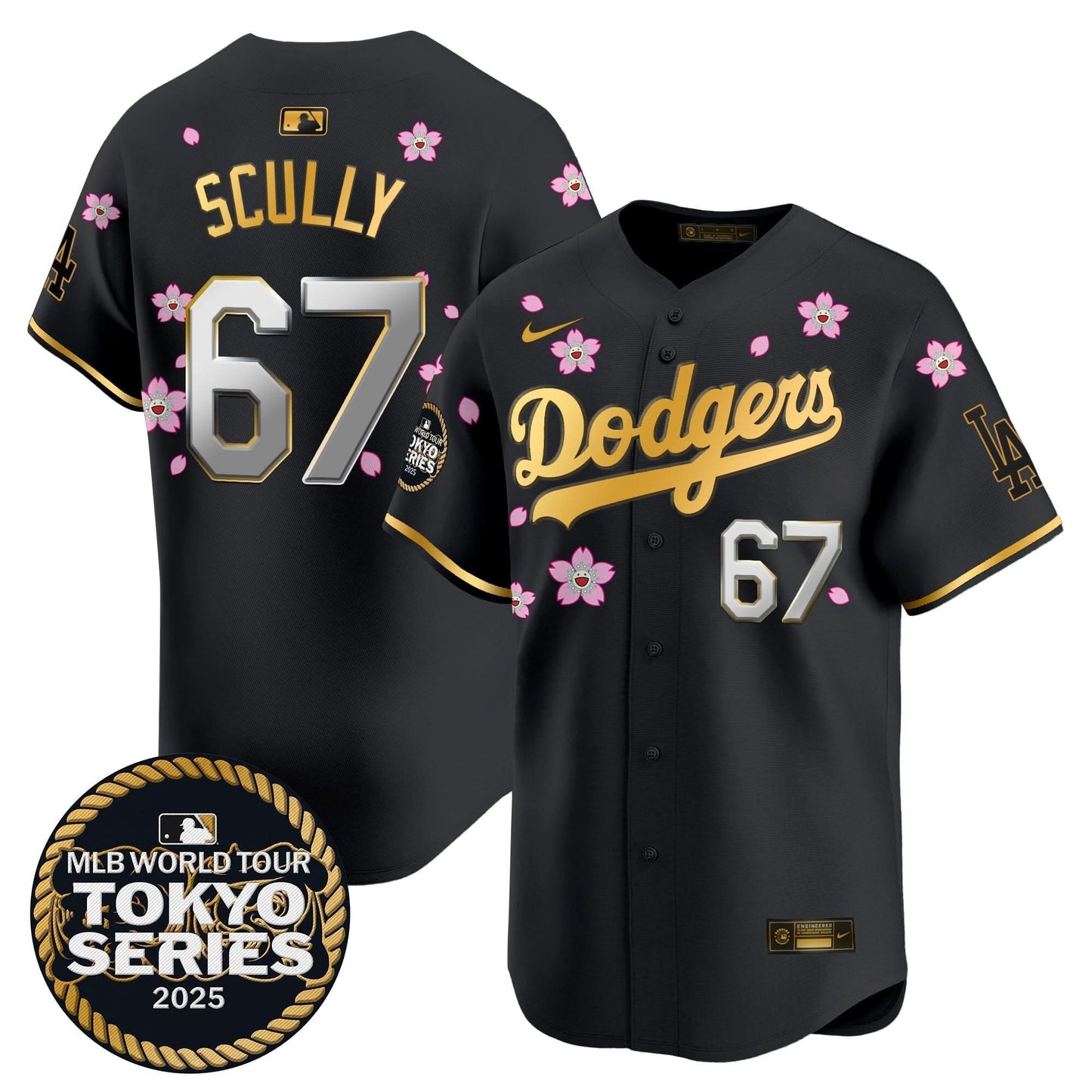 Men's Dodgers Tokyo Series 2025 Gold Trim Vapor Premier Limited Jersey V2 - Stitched
