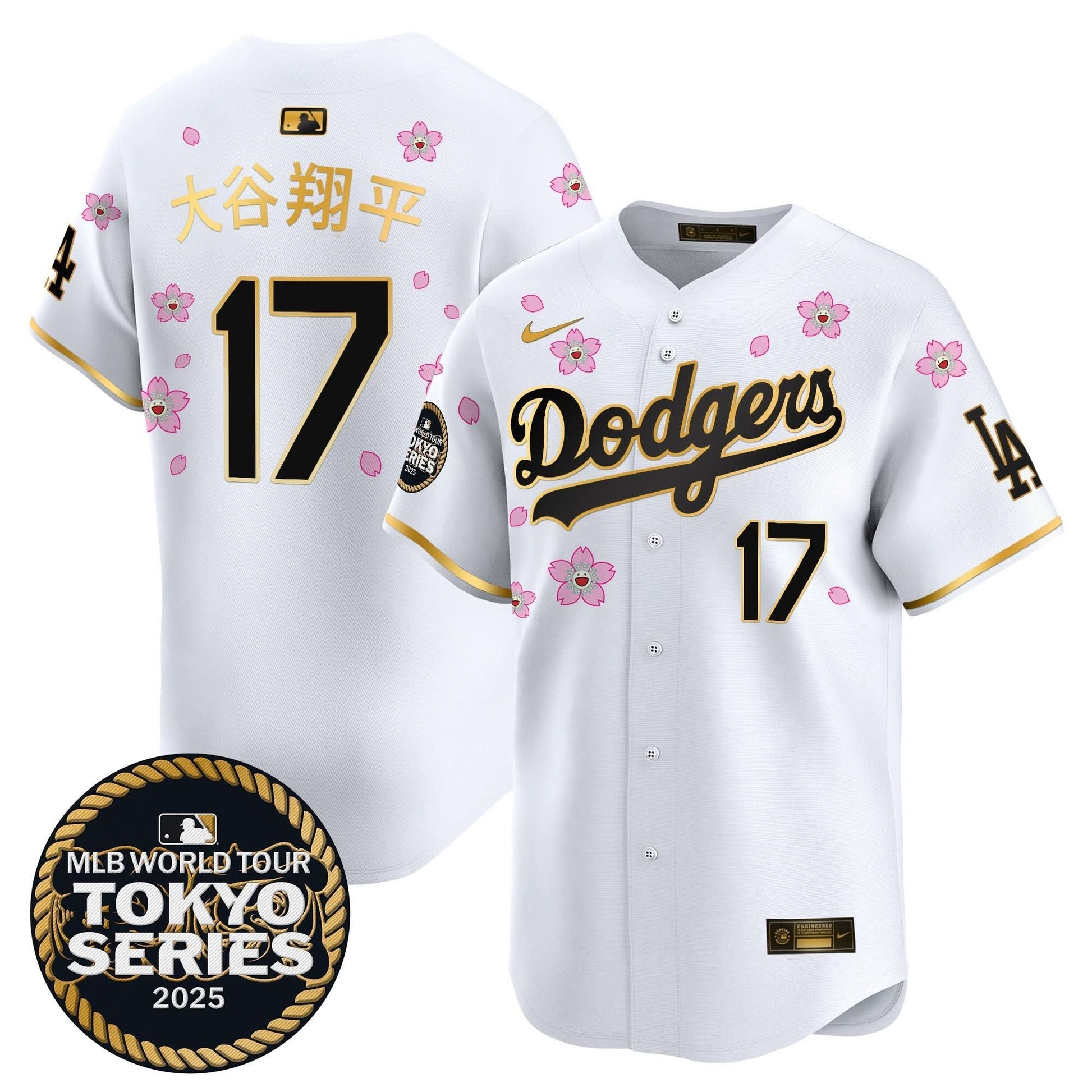 Men's Dodgers Tokyo Series 2025 Gold Trim Vapor Premier Limited Jersey V2 - Stitched