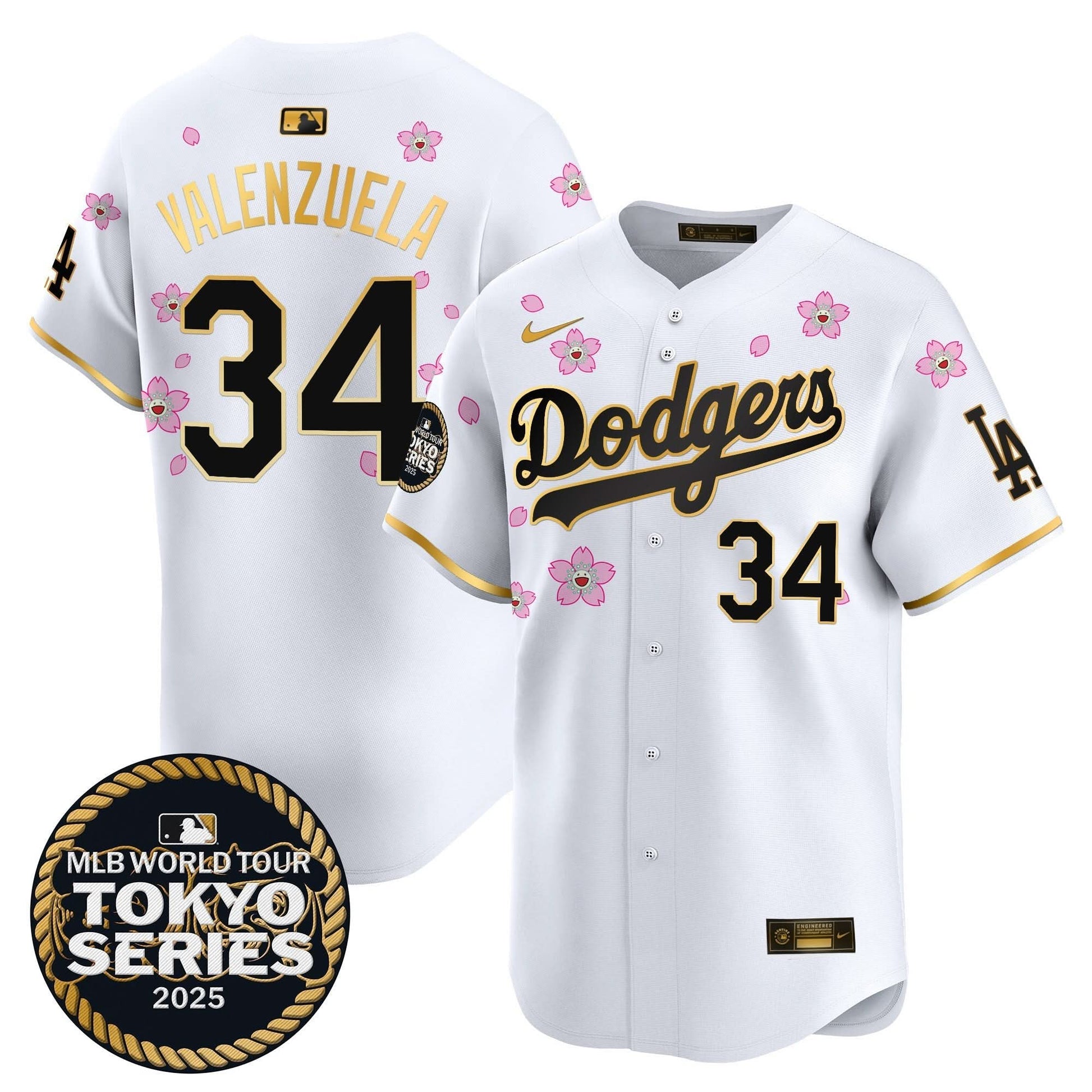 Men's Dodgers Tokyo Series 2025 Gold Trim Vapor Premier Limited Jersey V2 - Stitched