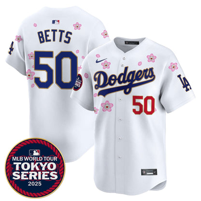 Men's Dodgers Tokyo Series 2025 Gold Trim Vapor Premier Limited Jersey V2 - Stitched