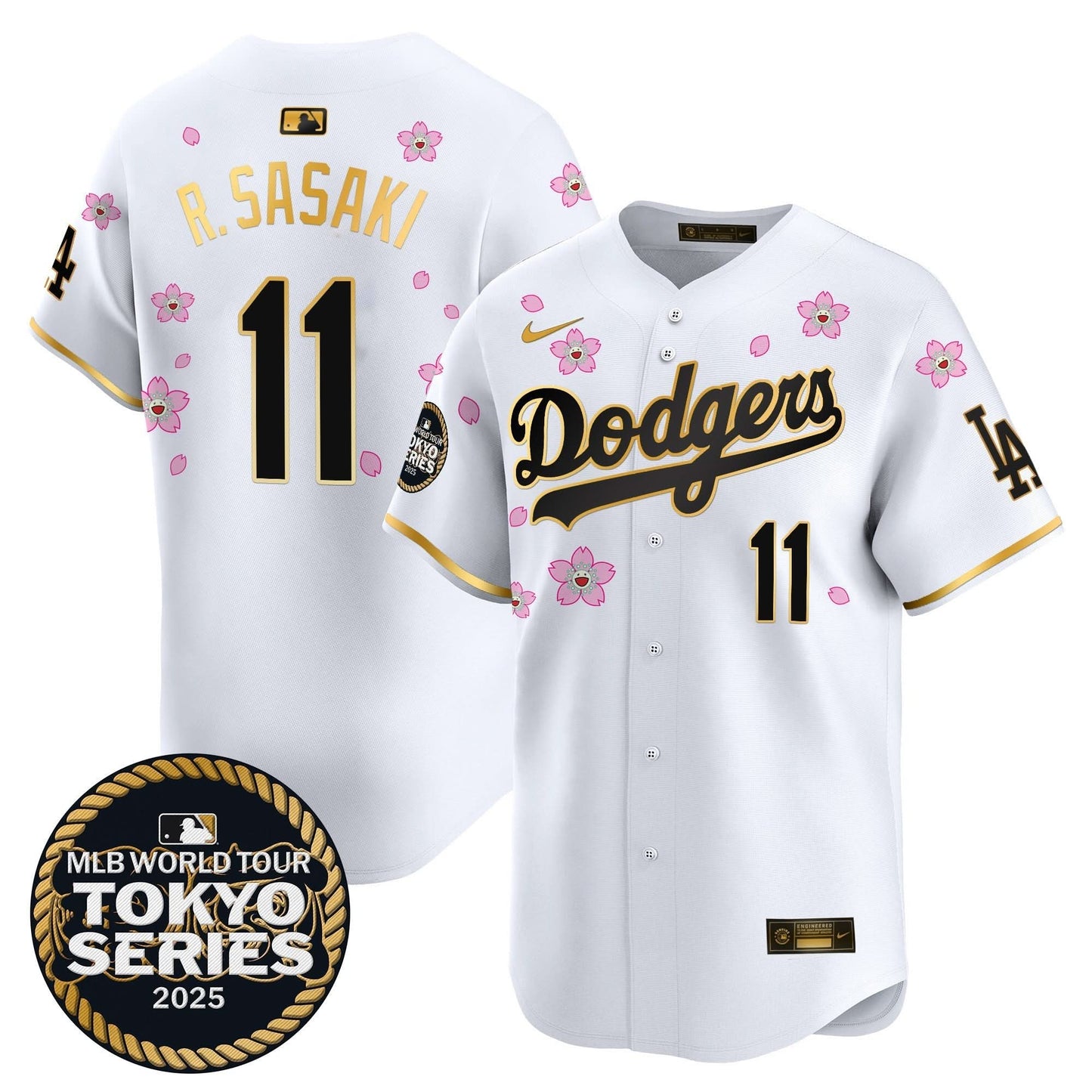 Men's Dodgers Tokyo Series 2025 Gold Trim Vapor Premier Limited Jersey V2 - Stitched