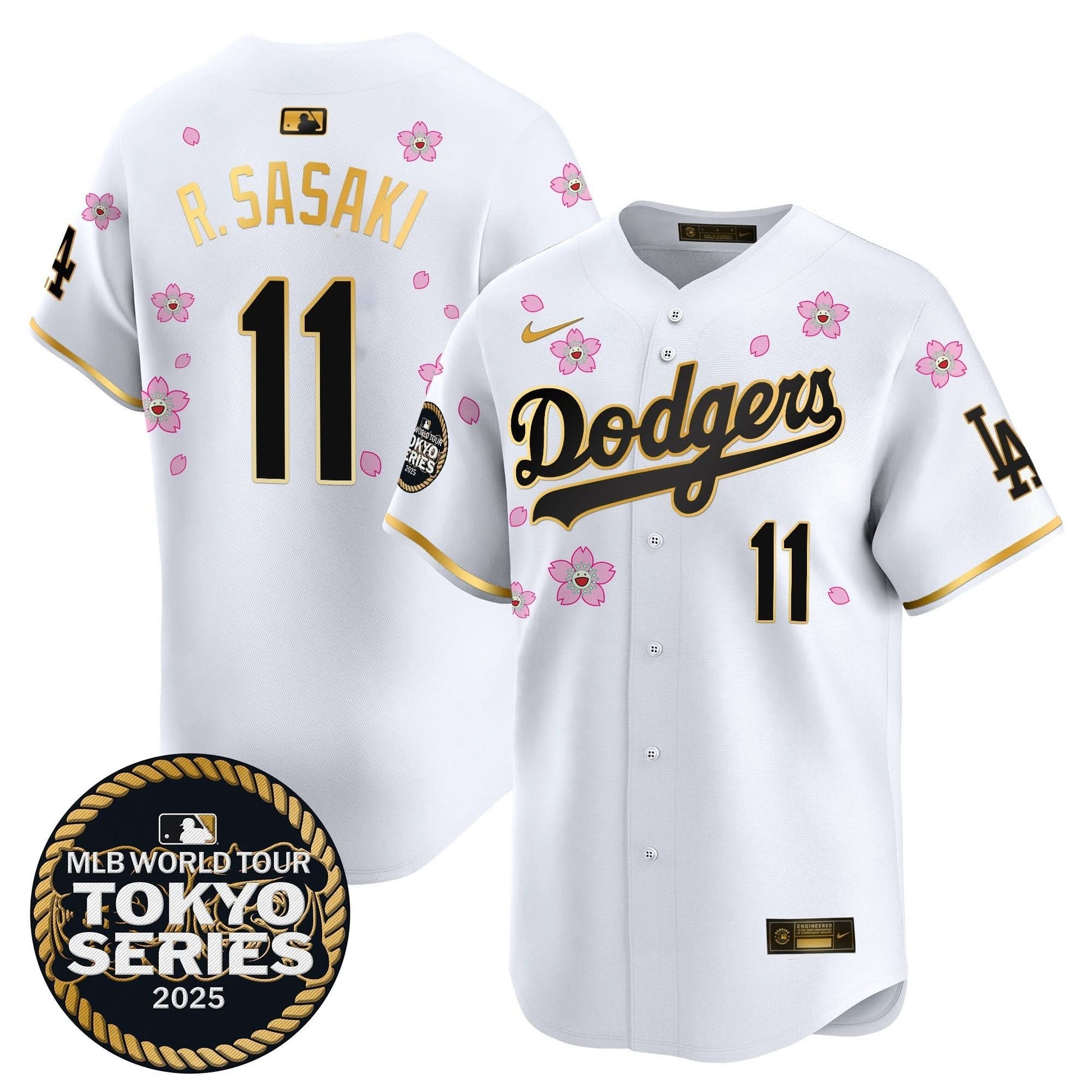 Men's Dodgers Tokyo Series 2025 Gold Trim Vapor Premier Limited Jersey V2 - Stitched