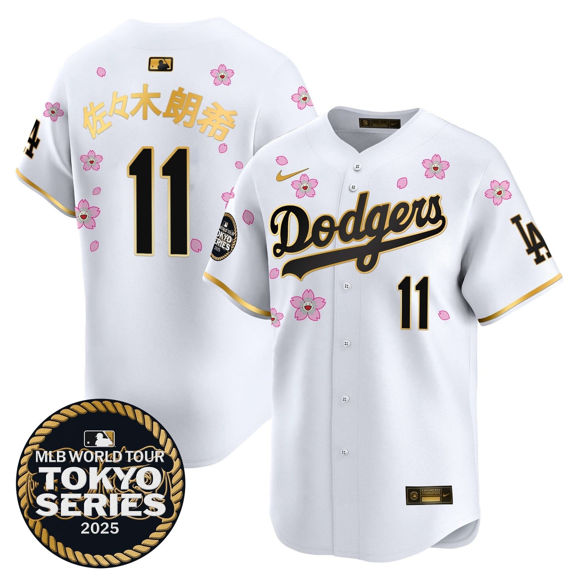 Men's Dodgers Tokyo Series 2025 Gold Trim Vapor Premier Limited Jersey V2 - Stitched