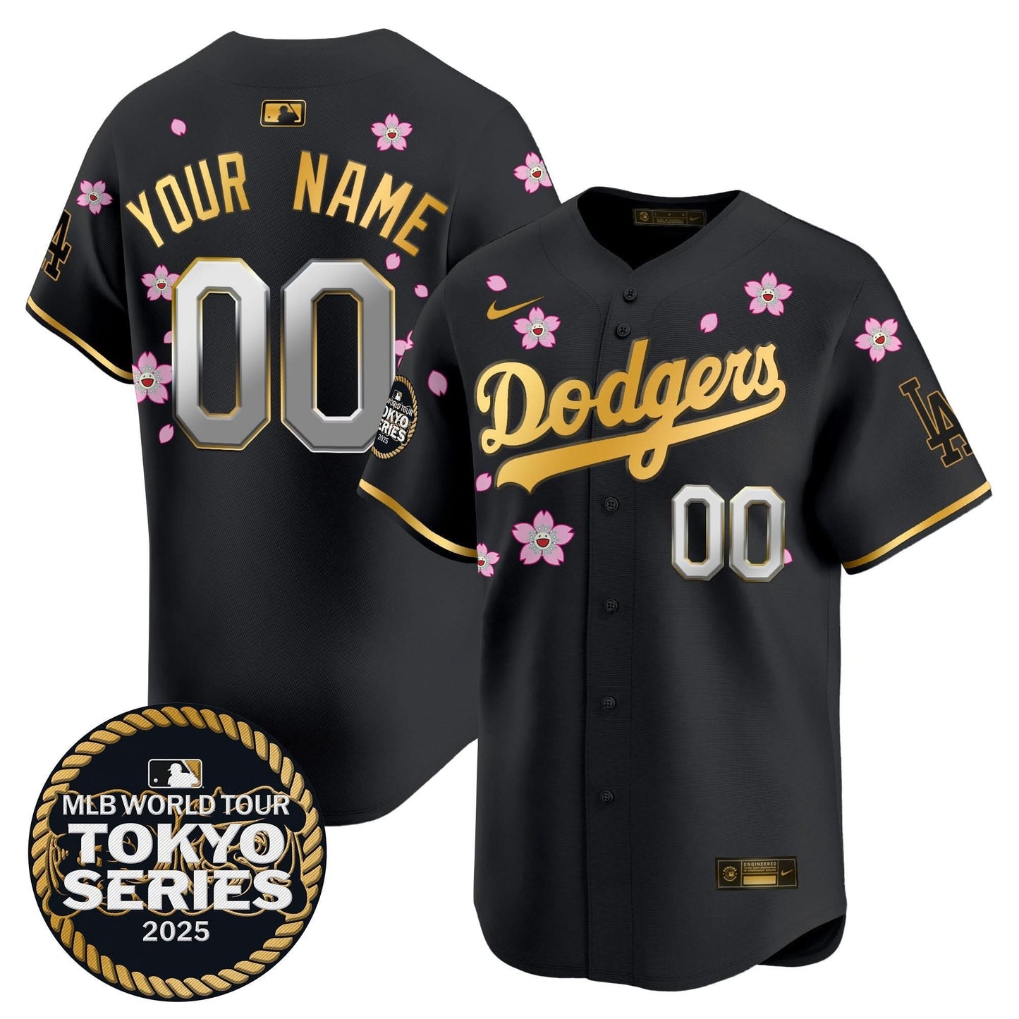 Dodgers Tokyo Series 2025 Gold Trim Vapor Premier Limited Custom Jersey V2 - Stitched