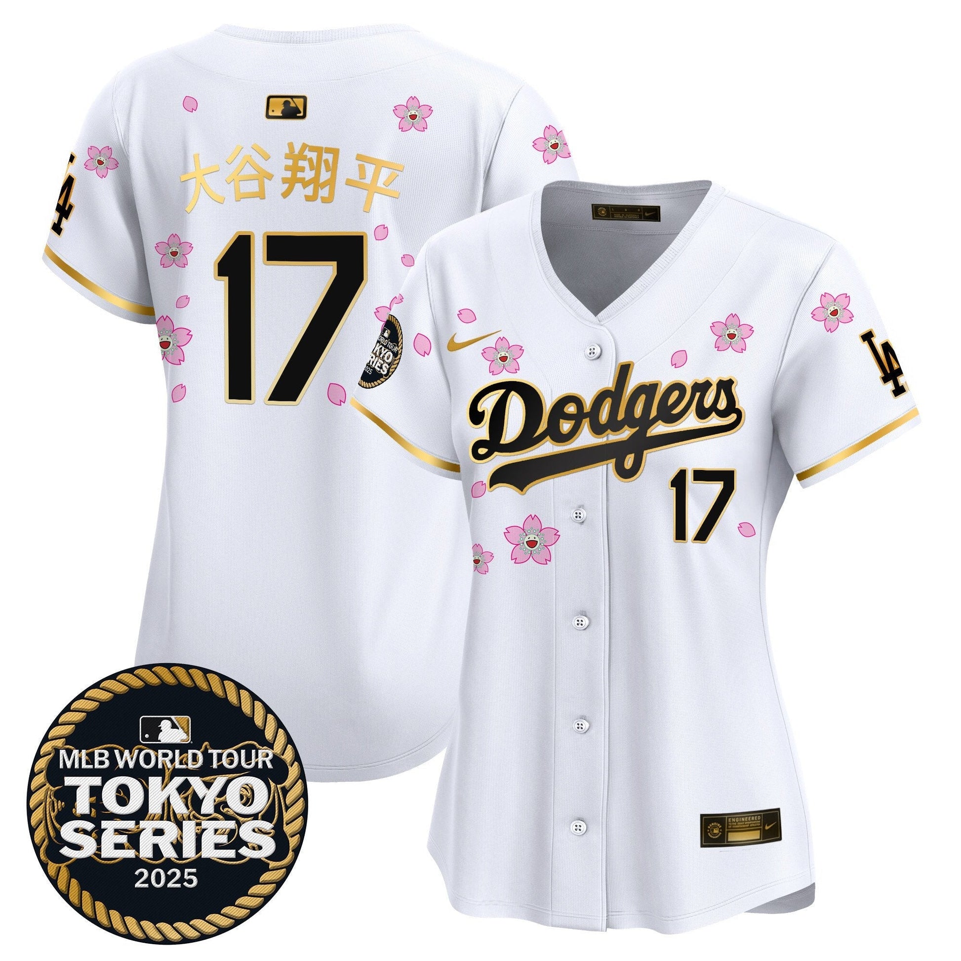 Women's Dodgers Tokyo Series 2025 Gold Trim Vapor Premier Limited Jersey V2 - Stitched