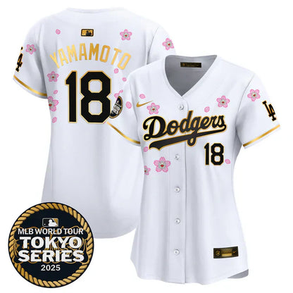 Women's Dodgers Tokyo Series 2025 Gold Trim Vapor Premier Limited Jersey - Stitched