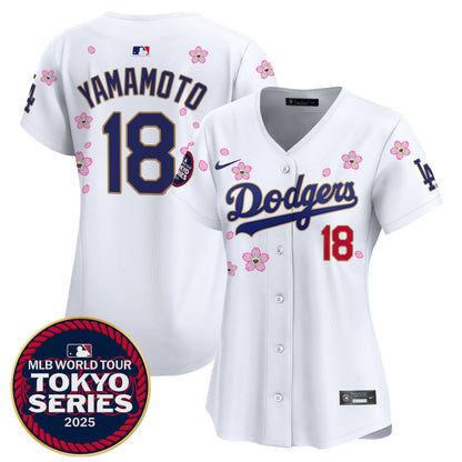 Women's Dodgers Tokyo Series 2025 Gold Trim Vapor Premier Limited Jersey V2 - Stitched