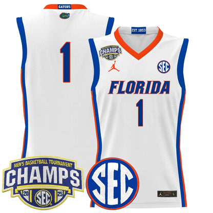 Men's Florida Gators 2025 SEC Conference Tournament Champions Basketball Jersey - All Stitched