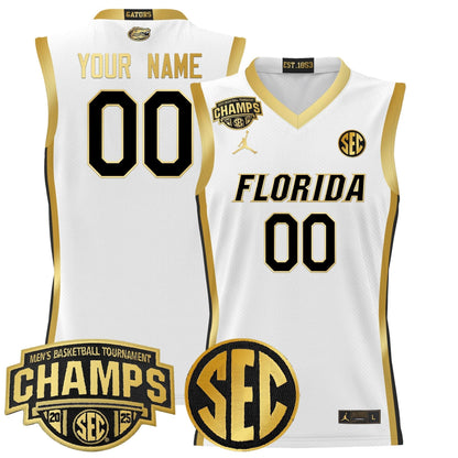 Florida Gators 2025 SEC Conference Tournament Champions Basketball Custom Jersey - All Stitched