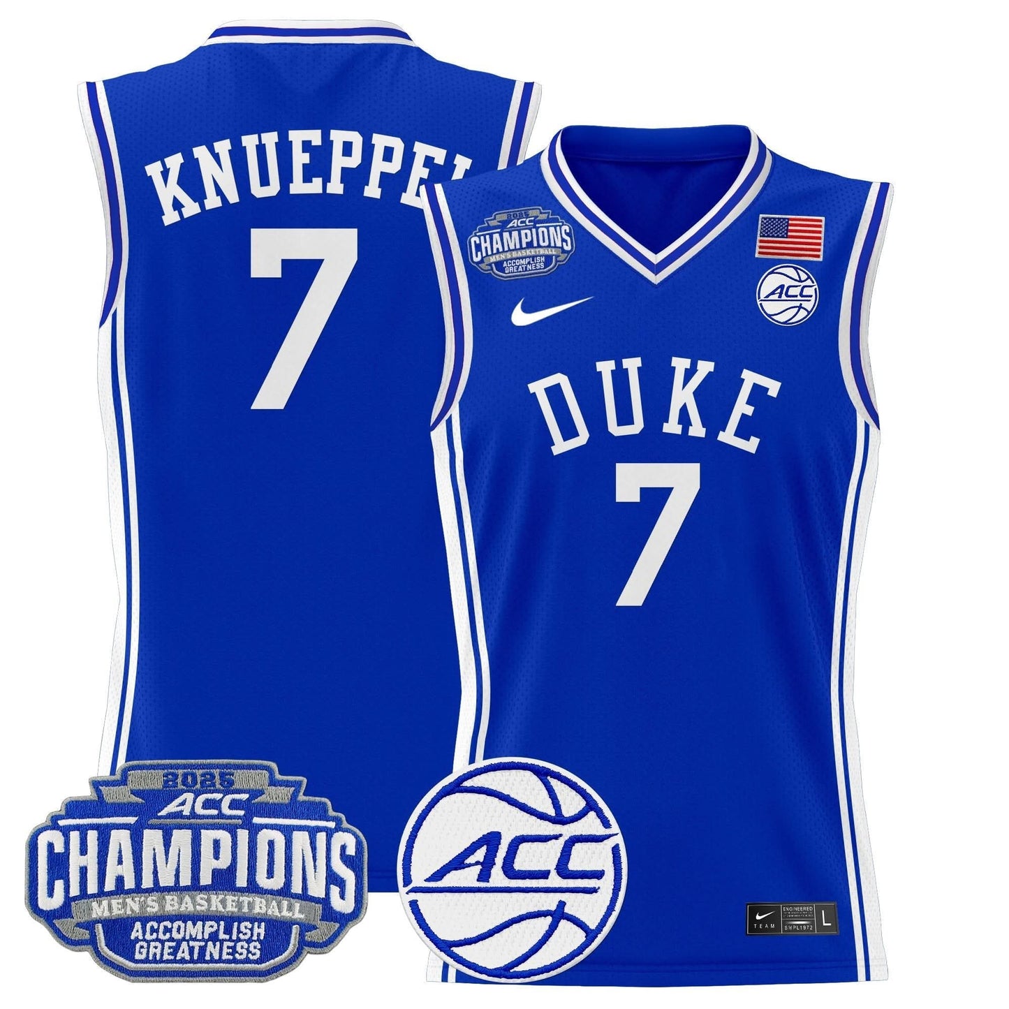 Men's Duke Blue Devils 2025 ACC Conference Tournament Champions Basketball Jersey - All Stitched