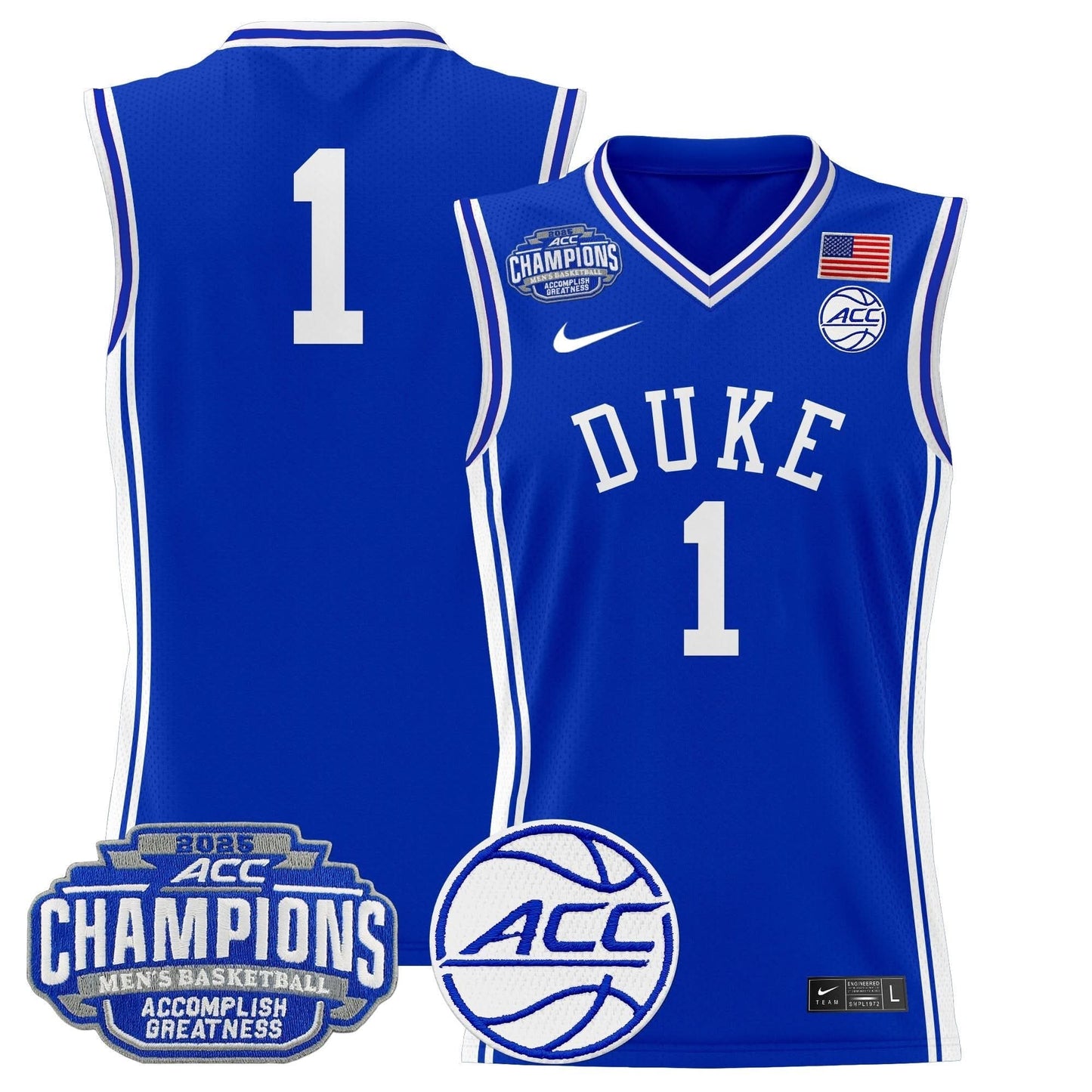 Men's Duke Blue Devils 2025 ACC Conference Tournament Champions Basketball Jersey - All Stitched