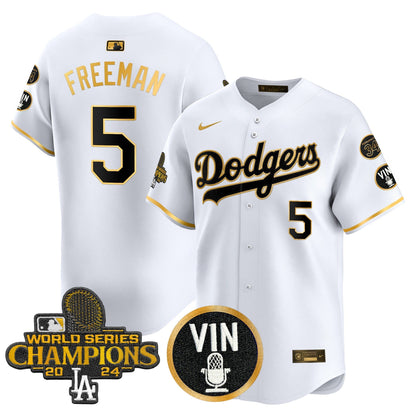Men's Dodgers 2025 Vin Scully & #34 Fernando Patch Gold Vapor Premier Limited Jersey - All Stitched