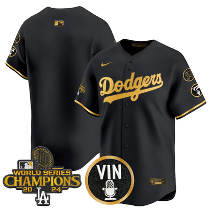 Men's Dodgers 2025 Vin Scully & #34 Fernando Patch Gold Vapor Premier Limited Jersey - All Stitched