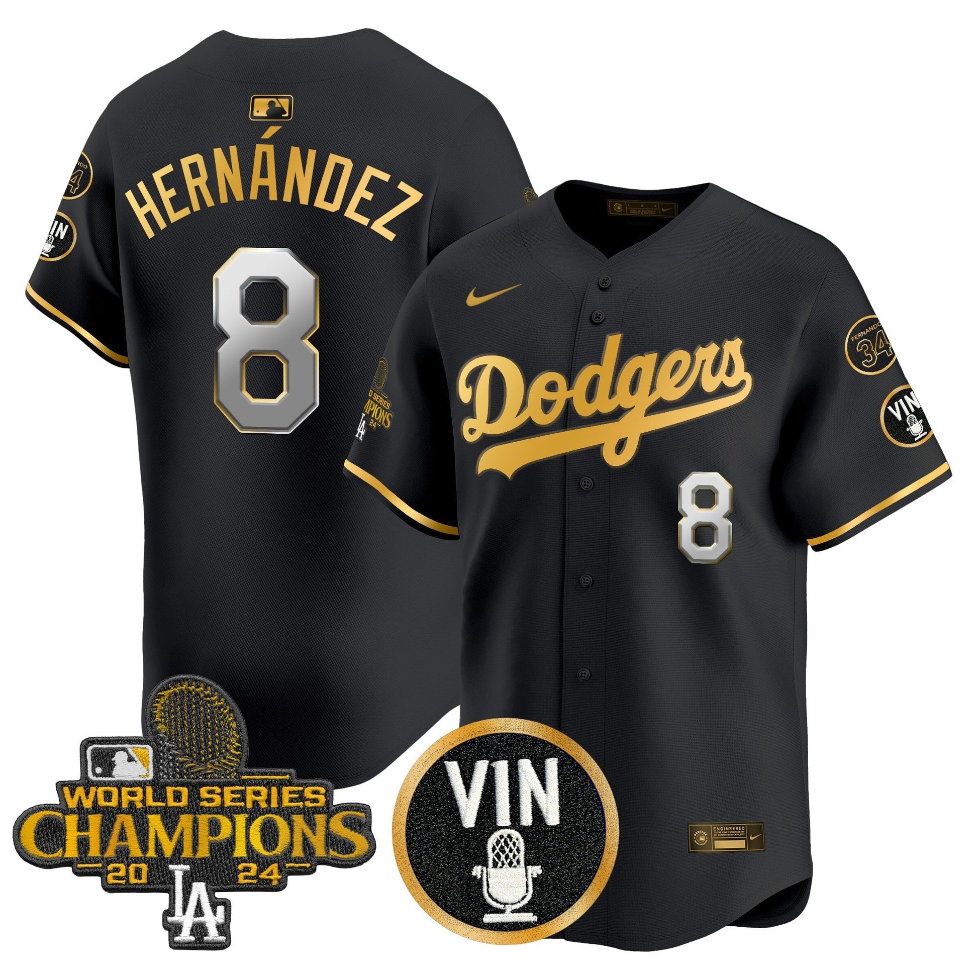 Men's Dodgers 2025 Vin Scully & #34 Fernando Patch Gold Vapor Premier Limited Jersey - All Stitched