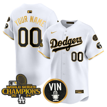Dodgers 2025 Vin Scully & #34 Fernando Patch Gold Vapor Premier Limited Custom Jersey - All Stitched