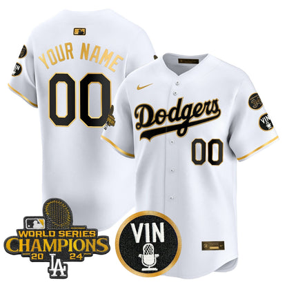 Dodgers 2025 Vin Scully & #34 Fernando Patch Gold Vapor Premier Limited Custom Jersey - All Stitched