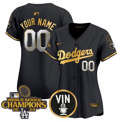 Dodgers 2025 Vin Scully & #34 Fernando Patch Gold Vapor Premier Limited Custom Jersey - All Stitched