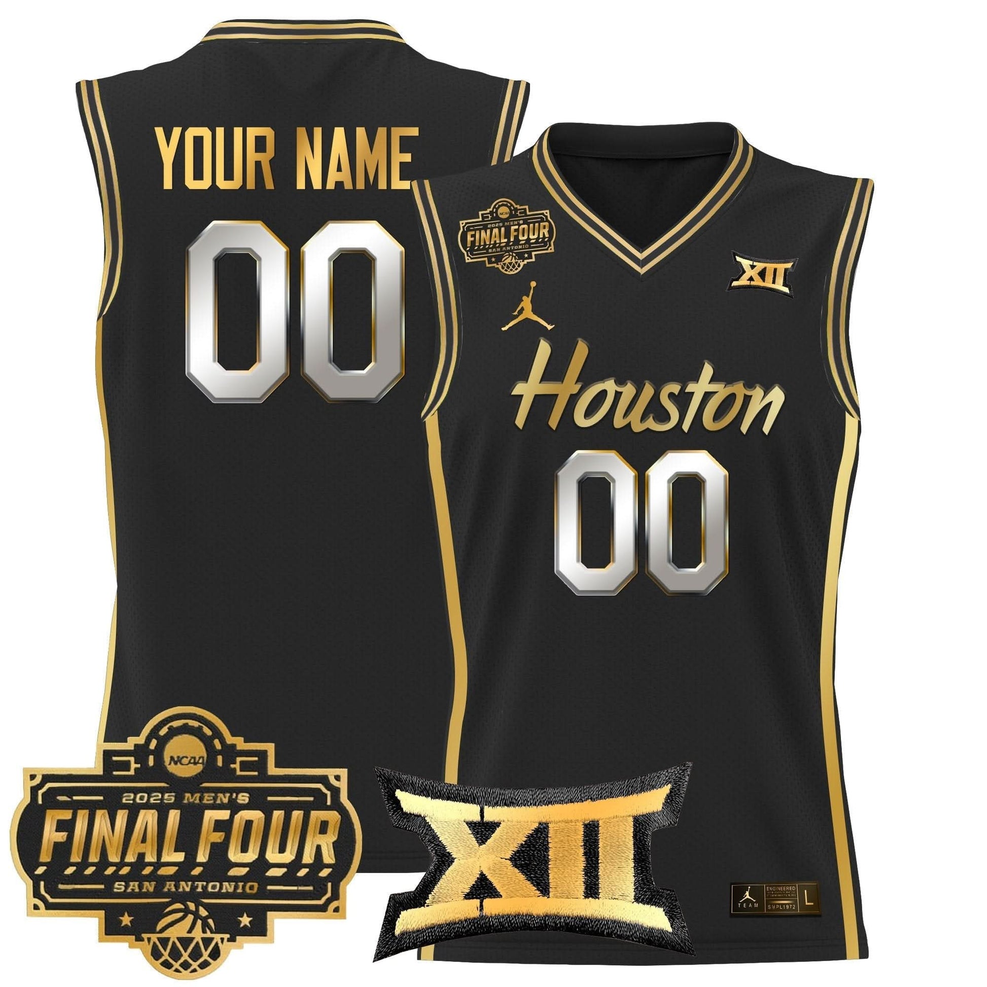 Houston Cougars 2025 Final Four Patch Basketball Custom Jersey - All Stitched