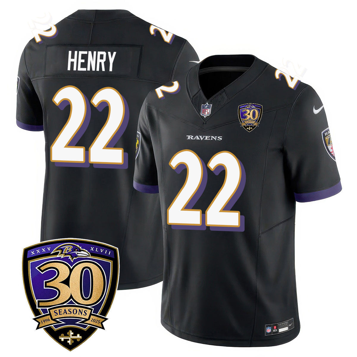 Men's Baltimore Ravens Limited 30th Season Jersey - All Stitched