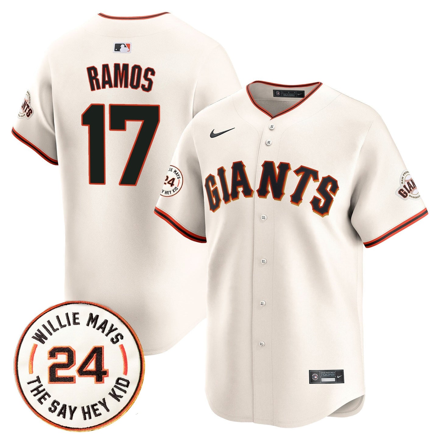 Men's San Francisco Giants 2025 Willie Mays Patch Vapor Premier Limited Jersey - All Stitched