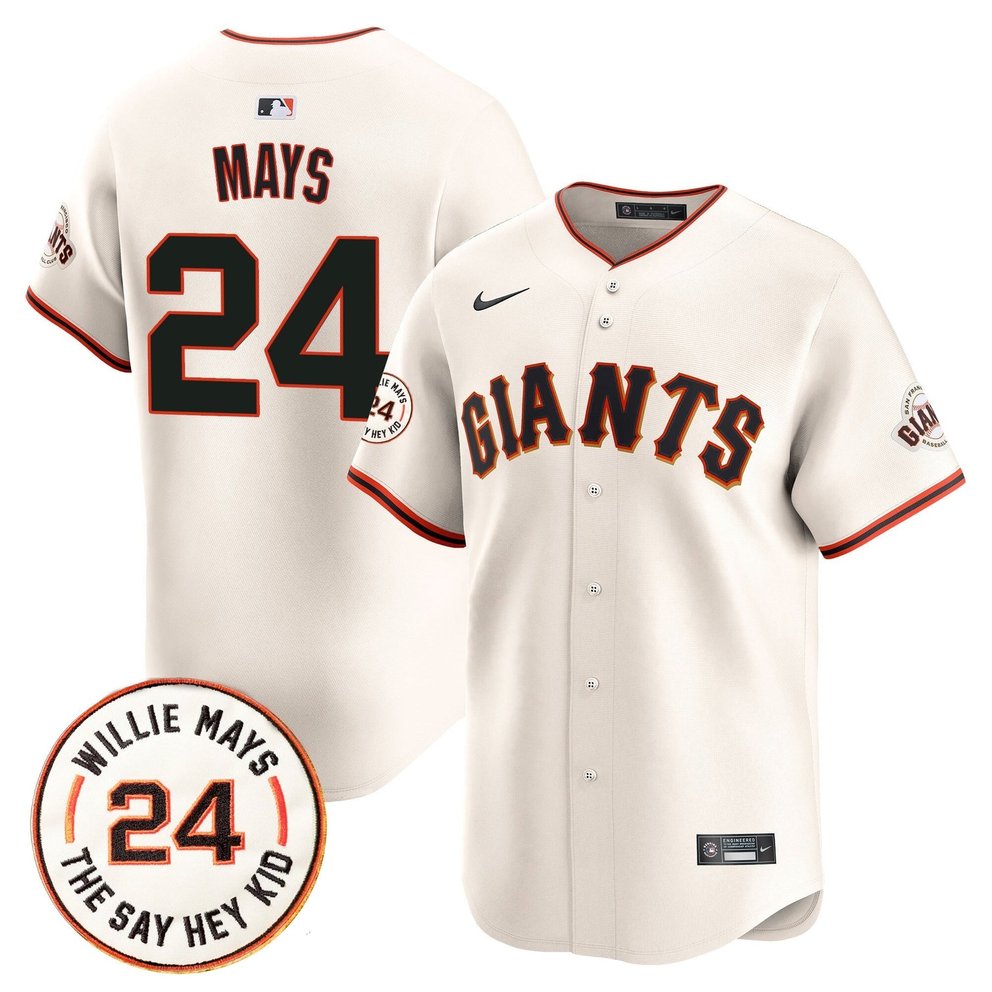 Men's San Francisco Giants 2025 Willie Mays Patch Vapor Premier Limited Jersey - All Stitched