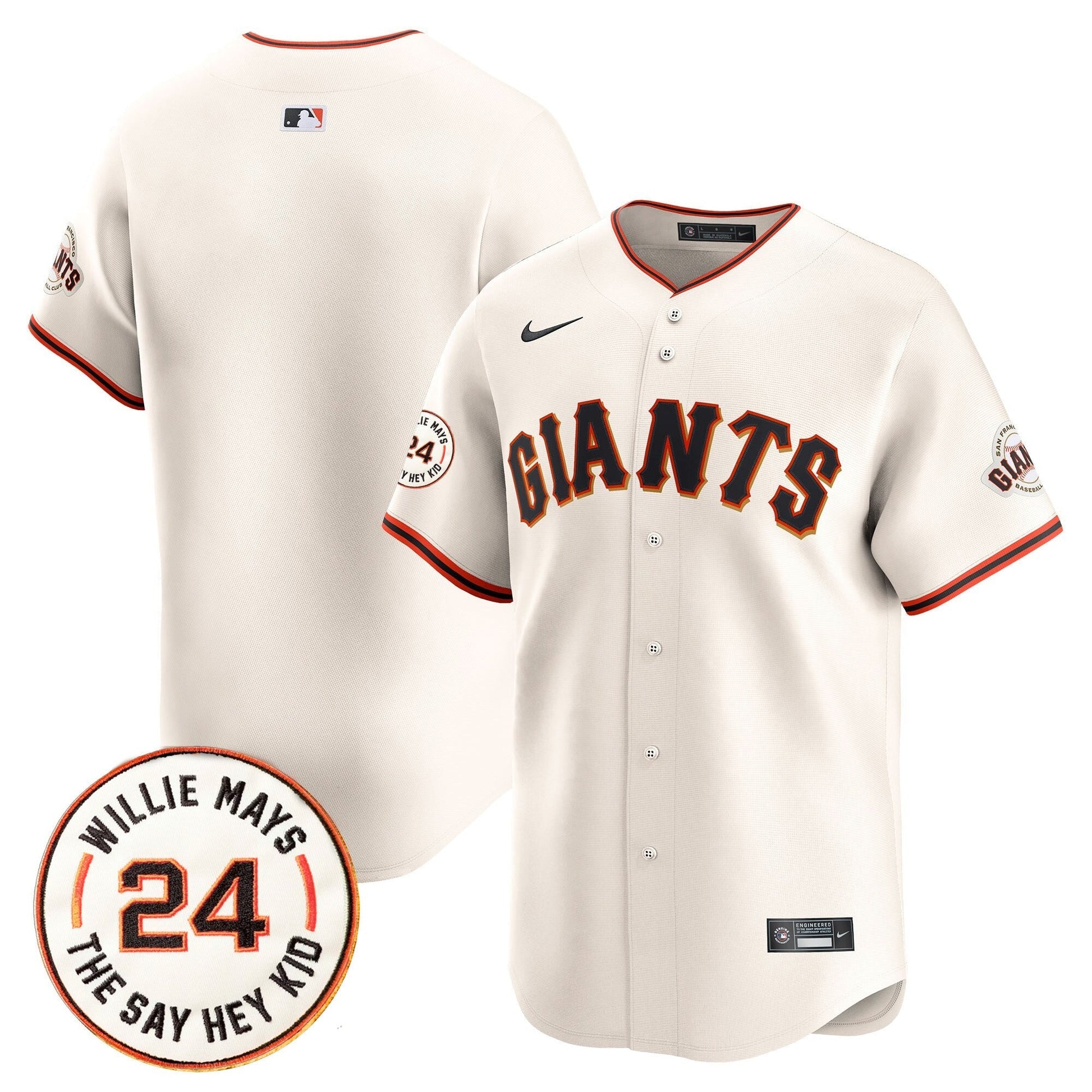Men's San Francisco Giants 2025 Willie Mays Patch Vapor Premier Limited Jersey - All Stitched