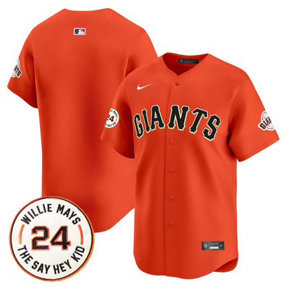 Men's San Francisco Giants 2025 Willie Mays Patch Vapor Premier Limited Jersey - All Stitched
