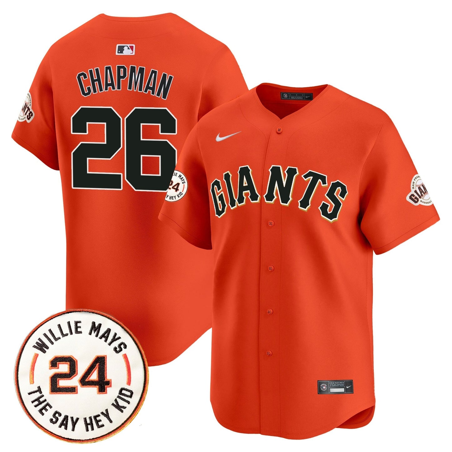 Men's San Francisco Giants 2025 Willie Mays Patch Vapor Premier Limited Jersey - All Stitched